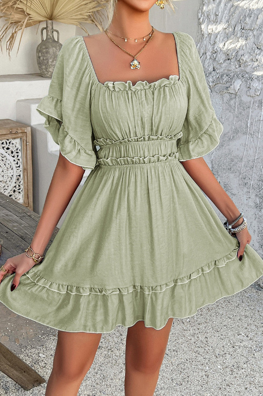 Vacation Lotus Leaf Edge Short Sleeved Dress
