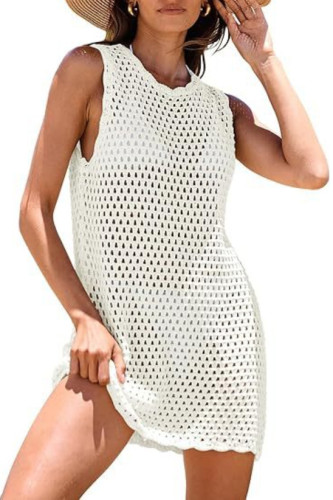 Vacation Style Hollow Knitted Beach Sleeveless Dress