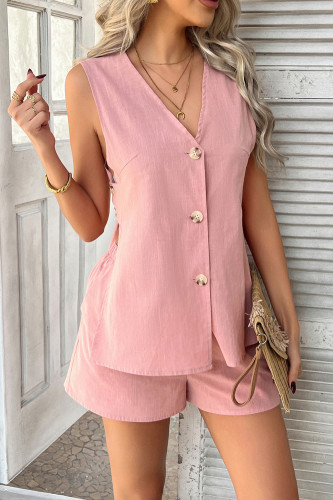 Solid Color Cardigan Vest Shorts Two-Piece Set