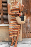 Holiday Style Sleeveless Square Neck Striped Dress