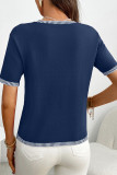 Round Neck Short Sleeved Striped Knitted Sweater