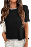 Round Neck Short Sleeved Striped Knitted Sweater