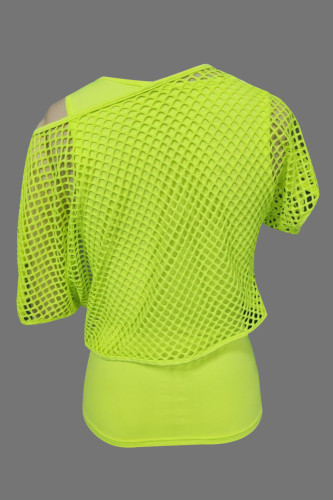 Fishing Net Short Sleeved Off Shoulder Shirt Two-Piece Set