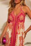 Off shoulder V-Neck Printed Suspender Dress