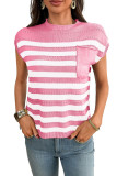 Round Neck Striped Knitted Pocket Sweater