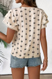 Round Neck Printed Short Sleeved Chiffon Shirt