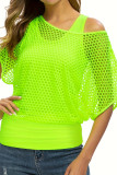 Fishing Net Short Sleeved Off Shoulder Shirt Two-Piece Set