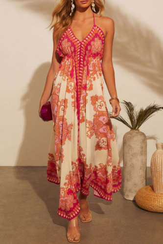 Off shoulder V-Neck Printed Suspender Dress