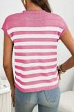 Round Neck Striped Knitted Pocket Sweater