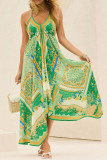 Off shoulder V-Neck Printed Suspender Dress