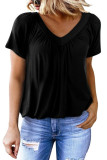 V-Neck Pleated Loose Short Sleeved T-Shirt