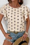 Round Neck Printed Short Sleeved Chiffon Shirt