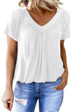 V-Neck Pleated Loose Short Sleeved T-Shirt