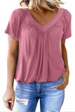V-Neck Pleated Loose Short Sleeved T-Shirt