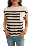 Round Neck Striped Knitted Pocket Sweater