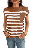 Round Neck Striped Knitted Pocket Sweater