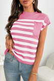Round Neck Striped Knitted Pocket Sweater