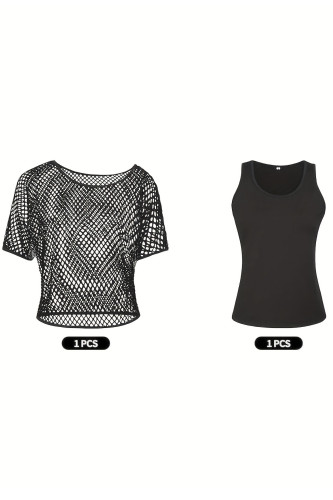 Fishing Net Mesh Hollow Short Sleeved T-Shirt
