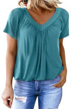 V-Neck Pleated Loose Short Sleeved T-Shirt