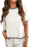 Round Neck Short Sleeved Striped Knitted Sweater