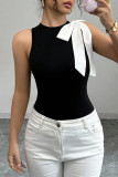 Solid Color Bow Round Neck Sleeveless Vest