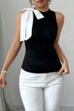 Solid Color Bow Round Neck Sleeveless Vest