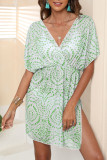 Polka Dot Print Irregular V-Neck Chiffon Dress