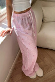 Pink Striped Printed Wide Leg Pants