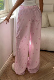 Pink Striped Printed Wide Leg Pants