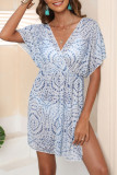 Polka Dot Print Irregular V-Neck Chiffon Dress