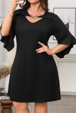 Large Size Solid Color Flared Sleeve Dress