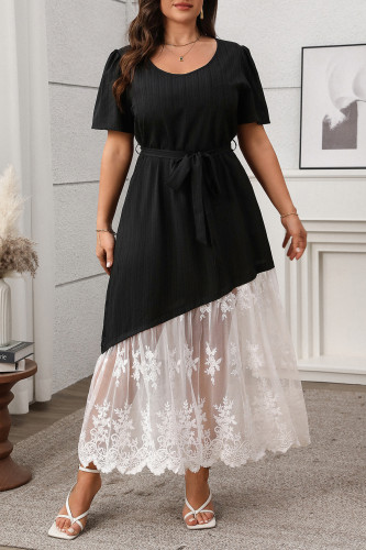 Large Size French Lace Loose Short Sleeve Dress