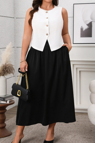 Summer Large Size Sleeveless Vest Skirt Two-Piece Set