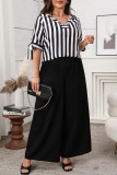 Large Size Striped Short Sleeved Pants Two-Piece Set