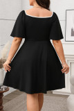 Large Size Short Sleeved Square Neck Bow Dress