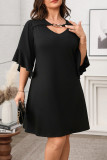 Large Size Solid Color Flared Sleeve Dress