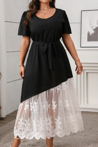 Large Size French Lace Loose Short Sleeve Dress