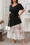 Large Size French Lace Loose Short Sleeve Dress