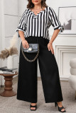 Large Size Striped Short Sleeved Pants Two-Piece Set