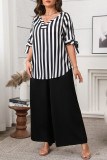 Large Size Striped Short Sleeved Pants Two-Piece Set