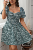 French Square Collar Lantern Short Sleeve Dress
