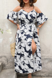Large Size Holiday Style Printed Camisole Slit Dress