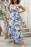 Large Size Printed Square Neck Strap Loose Dress