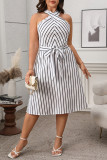 Black White Striped Neck Hanging Sleeveless Dress