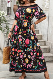 Large Size Printed One Shoulder Short Sleeve Dress