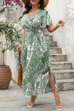 Large Size Printed High Waist Short Sleeve Dress