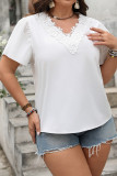 V-Neck Embroidered Solid Color Short Sleeved Shirt