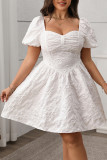 French Square Collar Lantern Short Sleeve Dress