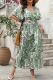 Large Size Printed High Waist Short Sleeve Dress