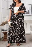 Short Sleeved Cardigan Wide Leg Pants Two-Piece Set